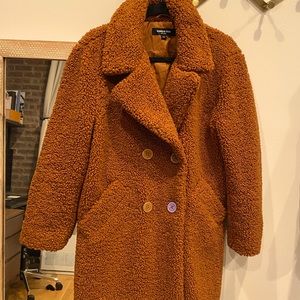 Long Teddy Coat - Rust
